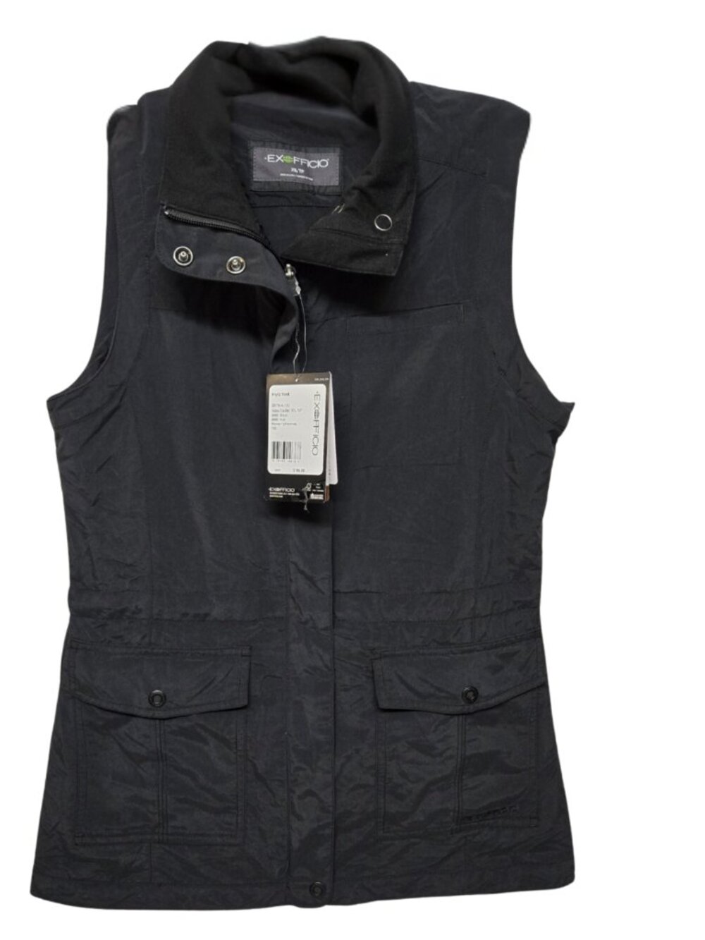 ExOfficio Womens Travel Vest XS Black Zip Pockets Utility Gorpcore Quick Dry NWT